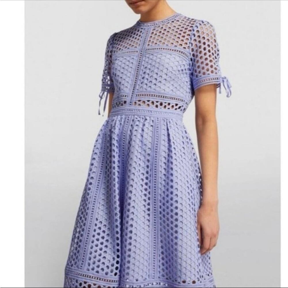 Self Portrait Guipure Lace Midi Dress in Lilac Size 2 New With Tag - Picture 8 of 11